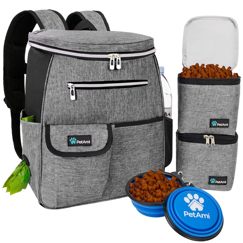 PetAmi Dog Travel Bag Backpack, Airline Approved Dog Bags for Traveling, Puppy Diaper Bag Supplies, Pet Camping Essentials Hiking Accessories Dog Mom Gift, Food Container, Collapsible Bowls, Gray - Image 1